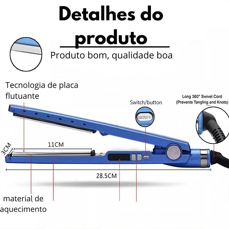 Chapinha de Cabelo Ion Nano Titanio Bivolt Modelador de Cachos  E Pente Anti Estática(KIT 3 EM 1)