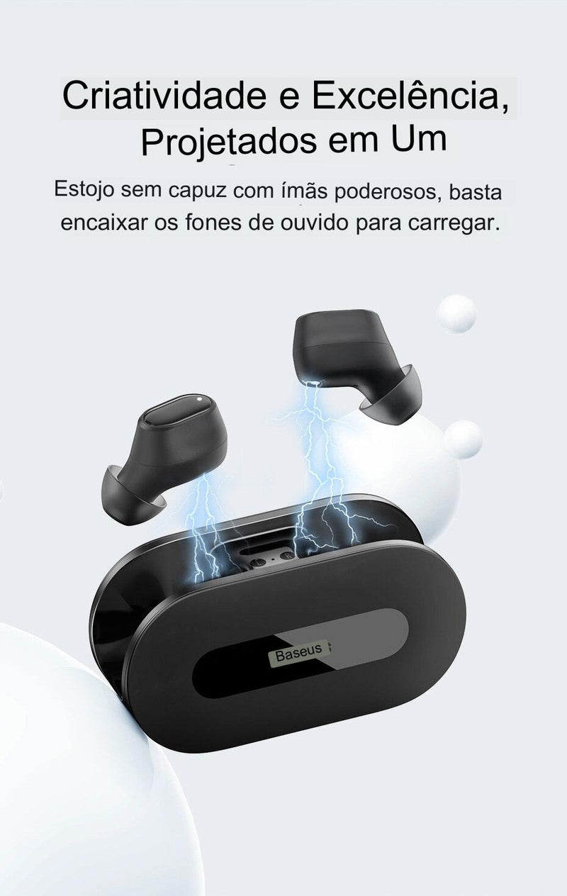 Fone de Ouvido Baseus Original,Bluetooth sem fio