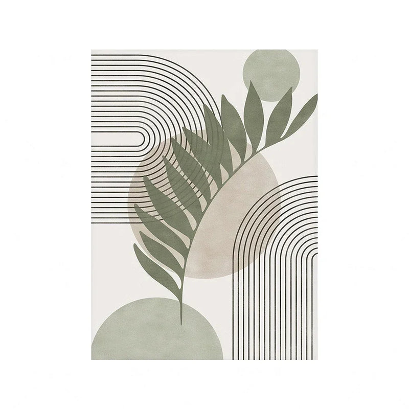 Quadros Decorativos Nórdicos Verde Sálvia | Arte Botânica e Geométrica Abstrata em Tela