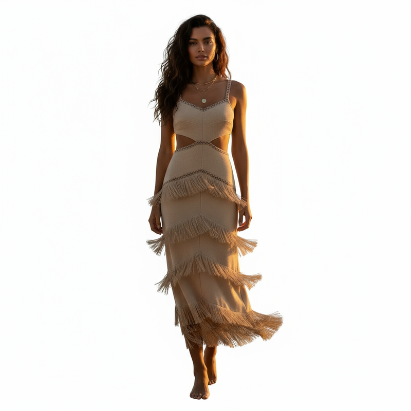 Vestido Feminino Elegante com Franjas