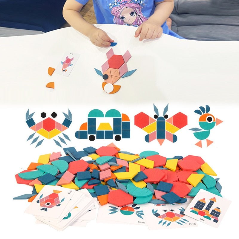 Quebra-cabeça infantil de madeira 3D (Quebra-cabeça inteligente placas geométricas Montessori)