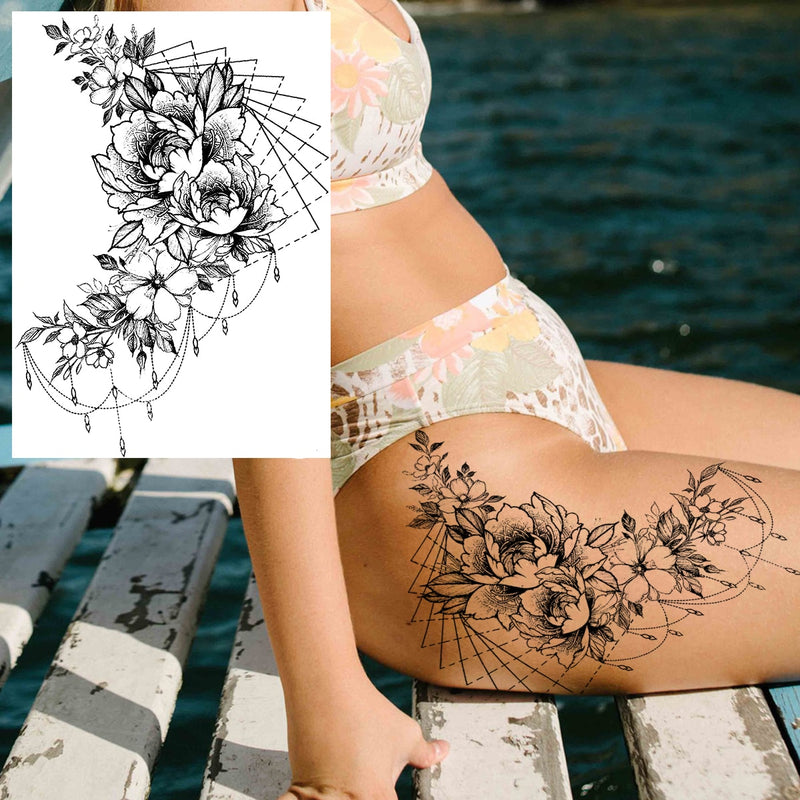 Tatuagens temporária de flores (Pintura de arte corporal sexy /Tatuagens de pernas e braço  / Tatuagem realista vários estilos,adesivo )