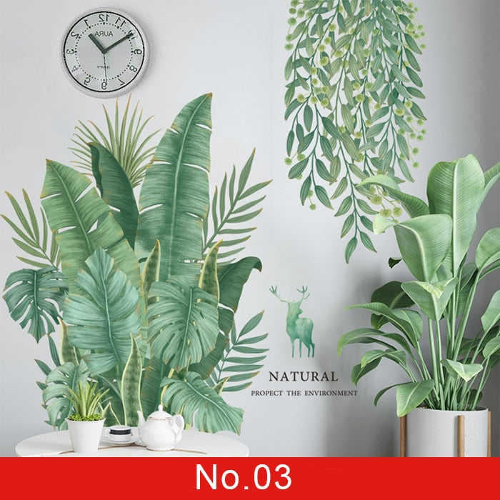 Adesivo de parede folhas verdes tropicais(Para quarto infantil,sala, quintal, decoração/ removível) Material ecológico