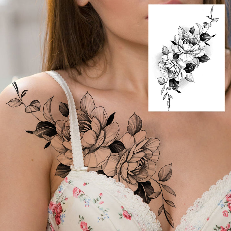 Tatuagens temporária de flores (Pintura de arte corporal sexy /Tatuagens de pernas e braço  / Tatuagem realista vários estilos,adesivo )