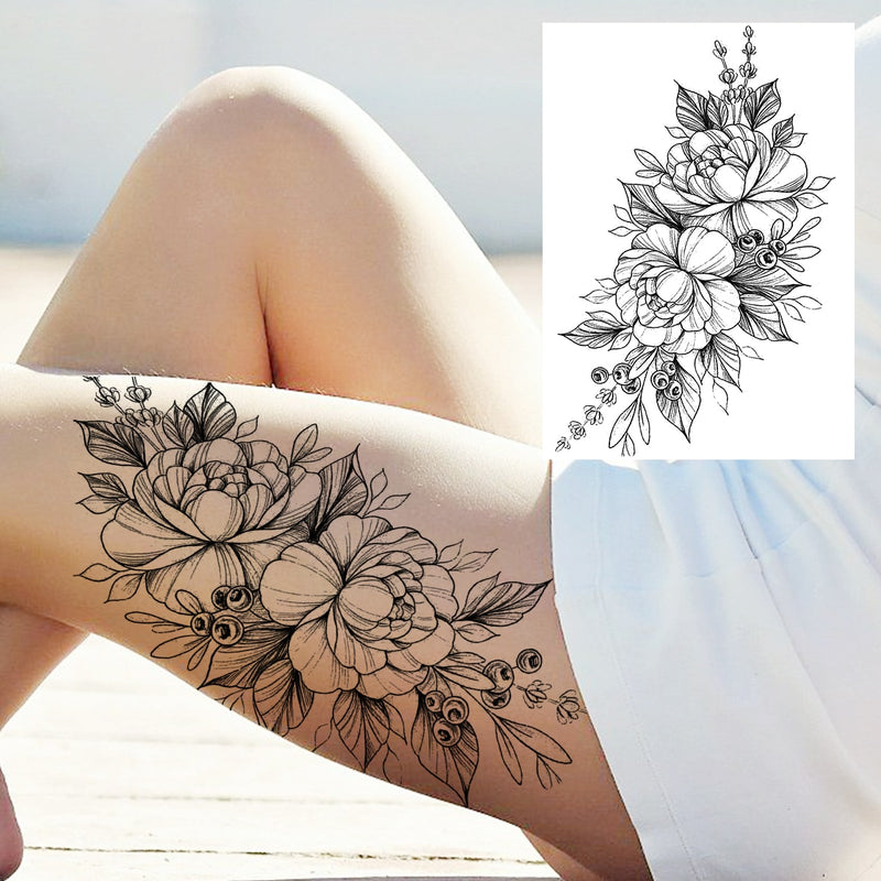 Tatuagens temporária de flores (Pintura de arte corporal sexy /Tatuagens de pernas e braço  / Tatuagem realista vários estilos,adesivo )