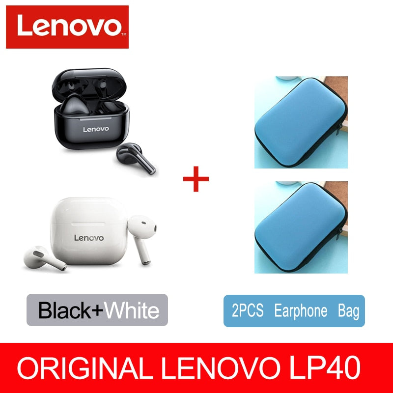 Fone sem fio original, Lenovo LP40 TWS, Bluetooth 5.0(duplo estéreo com redução de ruído e controle de toque de graves Long Standby 230mAH)