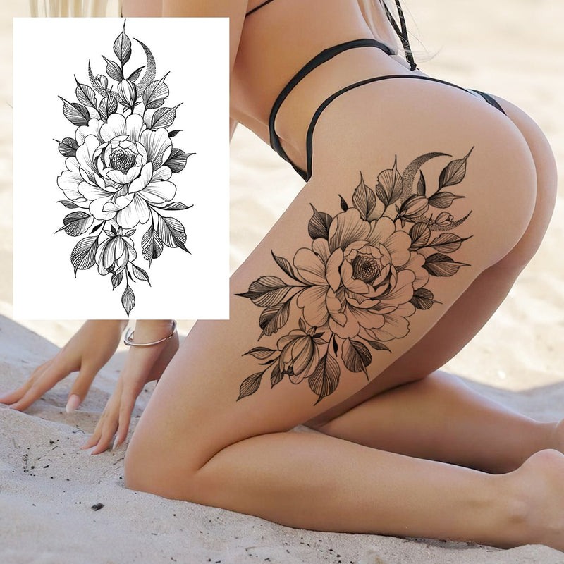 Tatuagens temporária de flores (Pintura de arte corporal sexy /Tatuagens de pernas e braço  / Tatuagem realista vários estilos,adesivo )