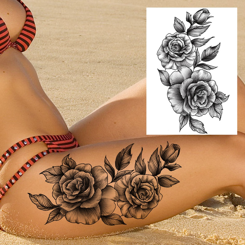 Tatuagens temporária de flores (Pintura de arte corporal sexy /Tatuagens de pernas e braço  / Tatuagem realista vários estilos,adesivo )