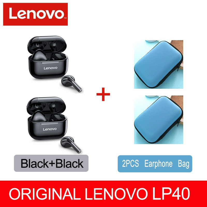 Fone sem fio original, Lenovo LP40 TWS, Bluetooth 5.0(duplo estéreo com redução de ruído e controle de toque de graves Long Standby 230mAH)