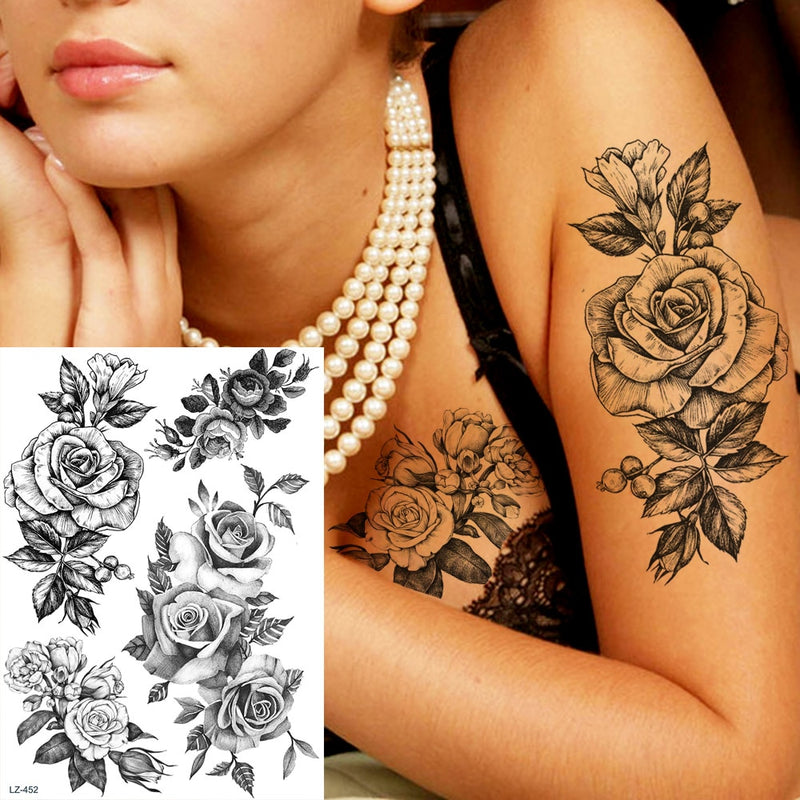 Tatuagens temporária de flores (Pintura de arte corporal sexy /Tatuagens de pernas e braço  / Tatuagem realista vários estilos,adesivo )