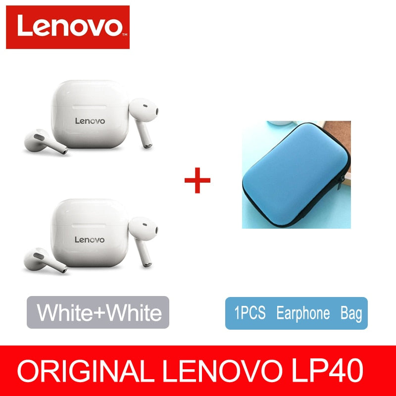 Fone sem fio original, Lenovo LP40 TWS, Bluetooth 5.0(duplo estéreo com redução de ruído e controle de toque de graves Long Standby 230mAH)