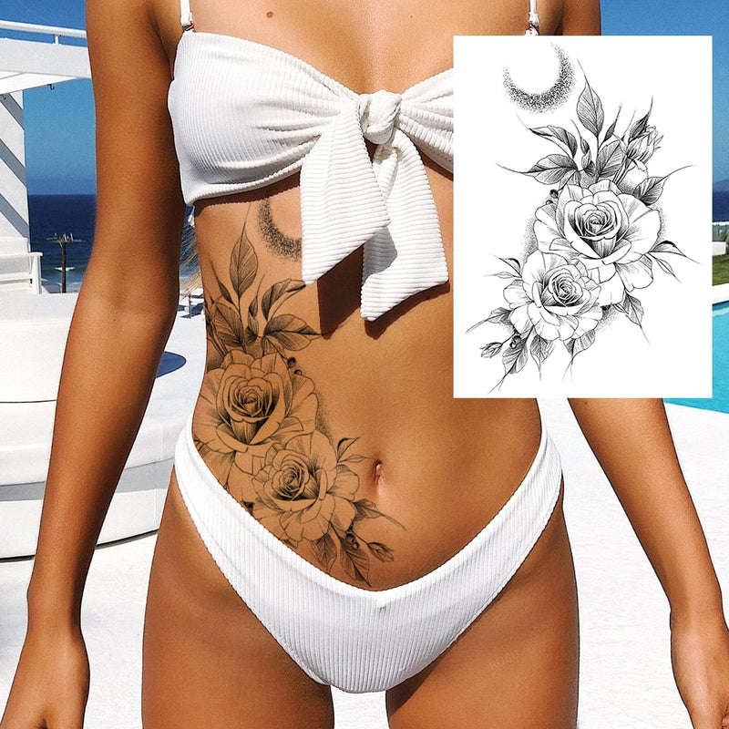 Tatuagens temporária de flores (Pintura de arte corporal sexy /Tatuagens de pernas e braço  / Tatuagem realista vários estilos,adesivo )