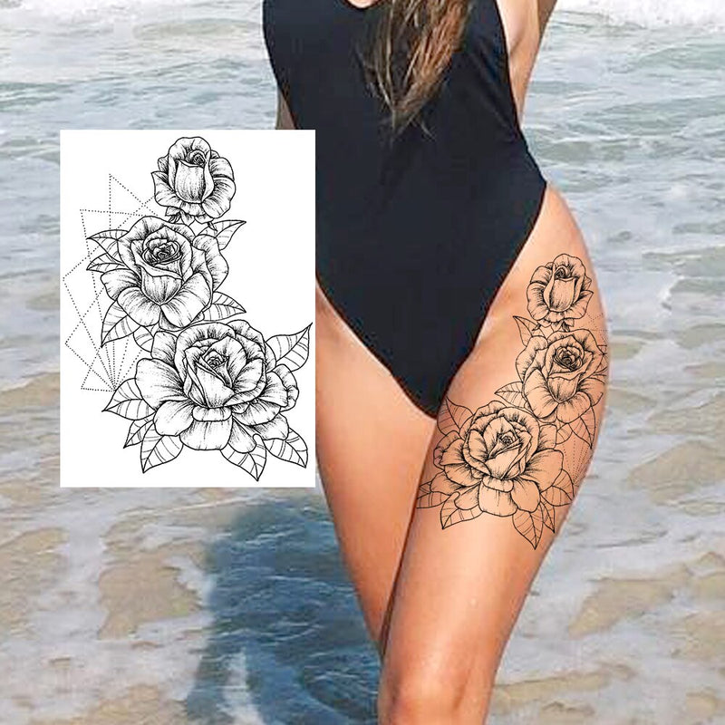 Tatuagens temporária de flores (Pintura de arte corporal sexy /Tatuagens de pernas e braço  / Tatuagem realista vários estilos,adesivo )