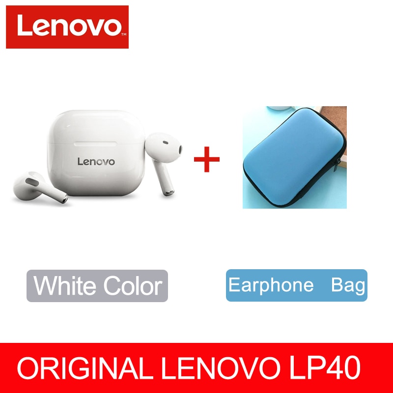 Fone sem fio original, Lenovo LP40 TWS, Bluetooth 5.0(duplo estéreo com redução de ruído e controle de toque de graves Long Standby 230mAH)