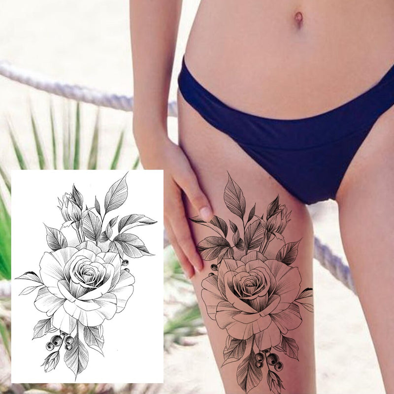 Tatuagens temporária de flores (Pintura de arte corporal sexy /Tatuagens de pernas e braço  / Tatuagem realista vários estilos,adesivo )