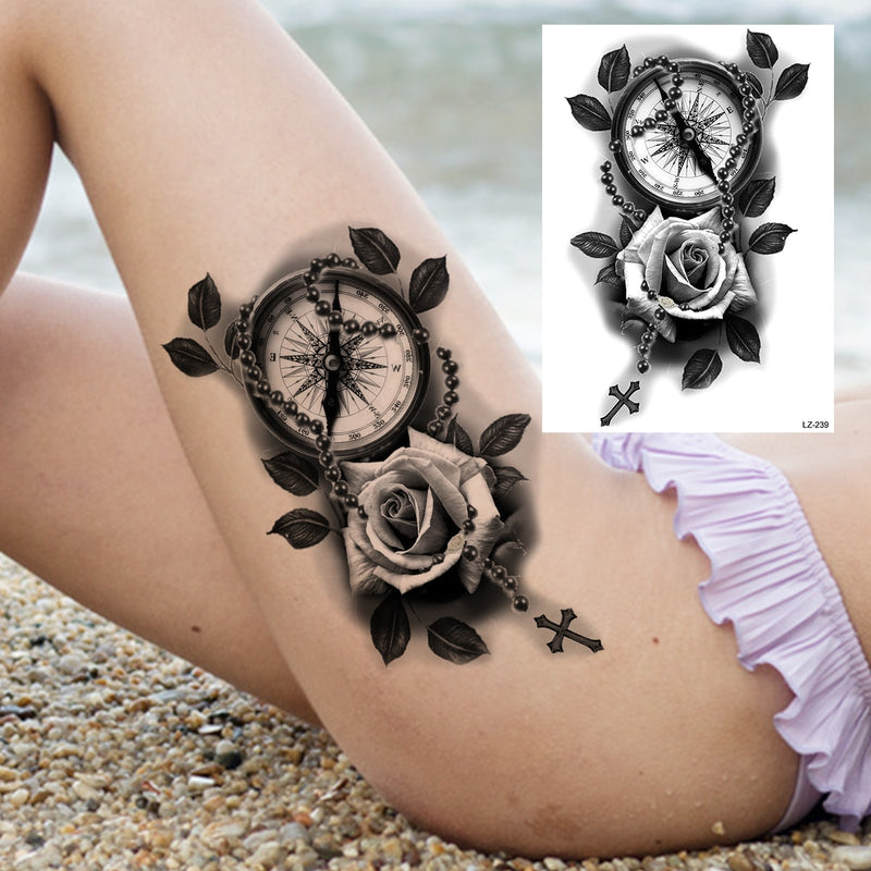 Tatuagens temporária de flores (Pintura de arte corporal sexy /Tatuagens de pernas e braço  / Tatuagem realista vários estilos,adesivo )