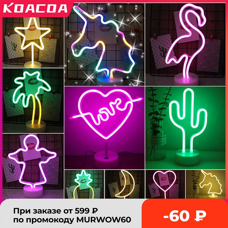 Abajour LED USB Neon,decoração criativa (Vários temas, unicórnio, cacto,lua...)