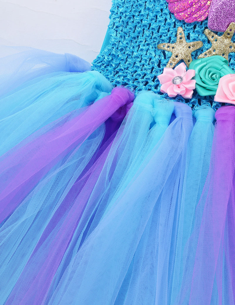 Vestido princesa sereia sem mangas flor 3D, conjunto de aro de cabelo( Ideal para aniversários , carnaval, festa temáticas infantis)