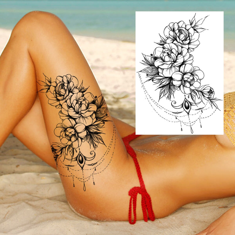 Tatuagens temporária de flores (Pintura de arte corporal sexy /Tatuagens de pernas e braço  / Tatuagem realista vários estilos,adesivo )