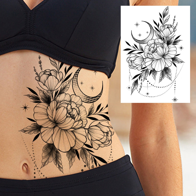 Tatuagens temporária de flores (Pintura de arte corporal sexy /Tatuagens de pernas e braço  / Tatuagem realista vários estilos,adesivo )