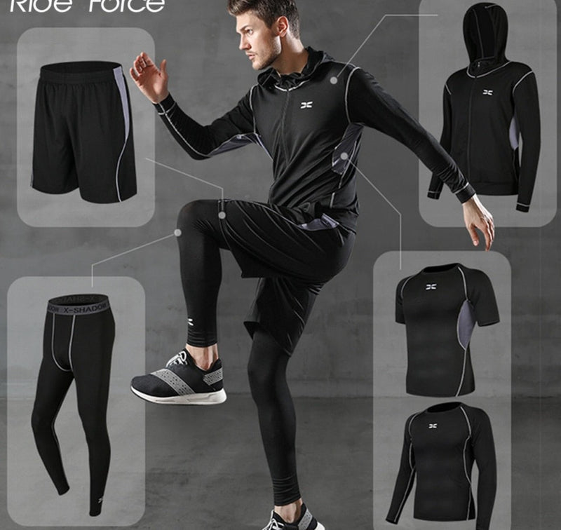 Conjunto masculino para ginástica com compressão esportiva