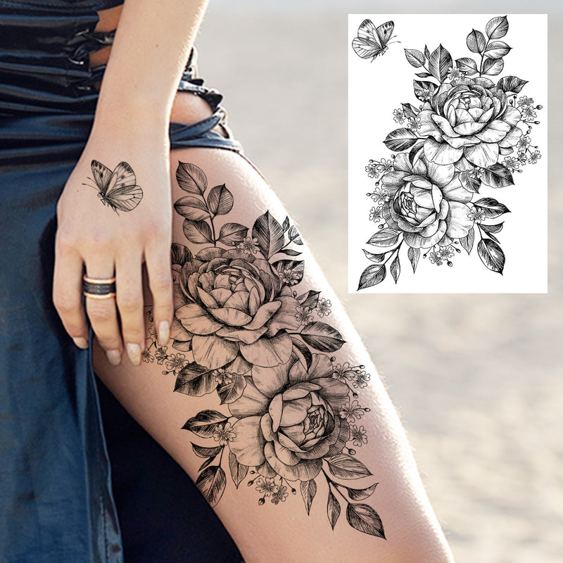 Tatuagens temporária de flores (Pintura de arte corporal sexy /Tatuagens de pernas e braço  / Tatuagem realista vários estilos,adesivo )