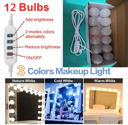 Lâmpadas de LED para Espelho de maquiagem USB,com LED regulável