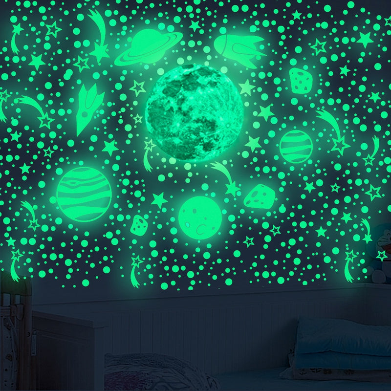 Adesivos de parede 3D Flourescente, decoração de quartos ( Unicórnio, lua, estrelas, planetas, fada)