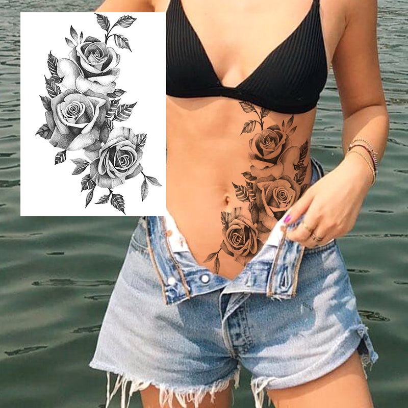 Tatuagens temporária de flores (Pintura de arte corporal sexy /Tatuagens de pernas e braço  / Tatuagem realista vários estilos,adesivo )