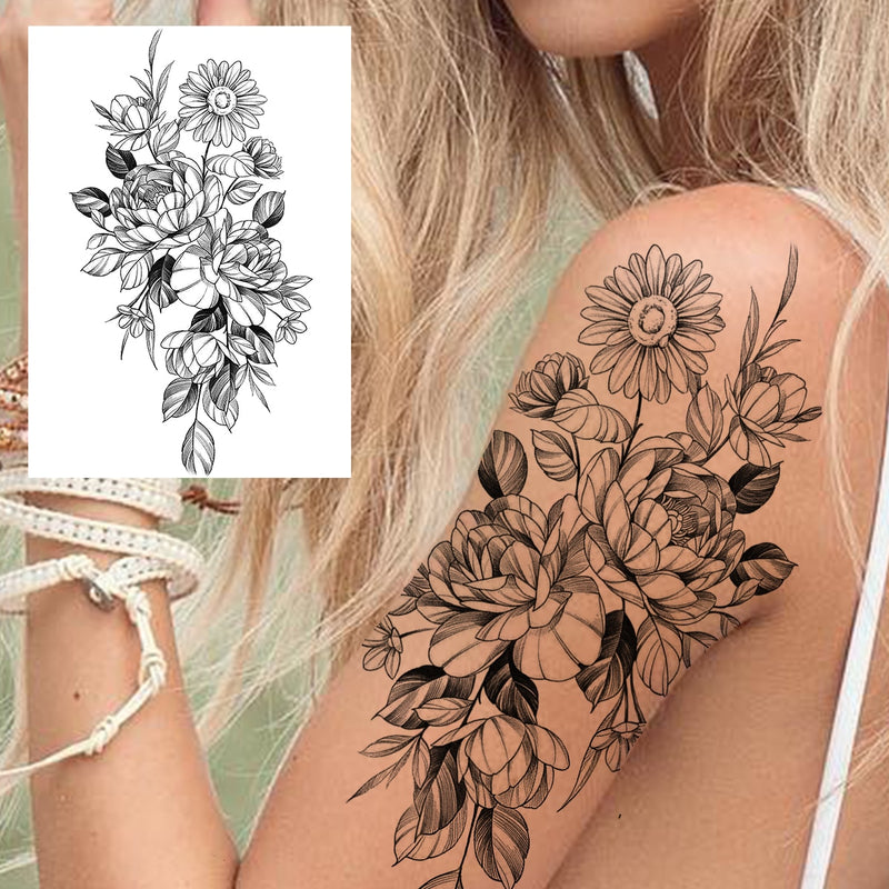 Tatuagens temporária de flores (Pintura de arte corporal sexy /Tatuagens de pernas e braço  / Tatuagem realista vários estilos,adesivo )