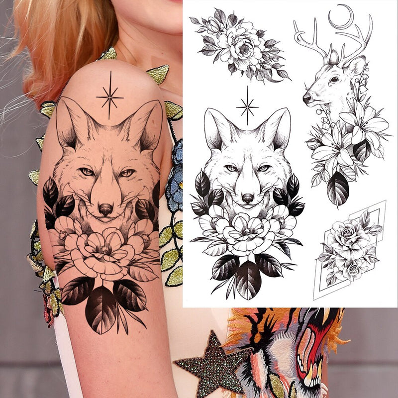 Tatuagens temporária de flores (Pintura de arte corporal sexy /Tatuagens de pernas e braço  / Tatuagem realista vários estilos,adesivo )