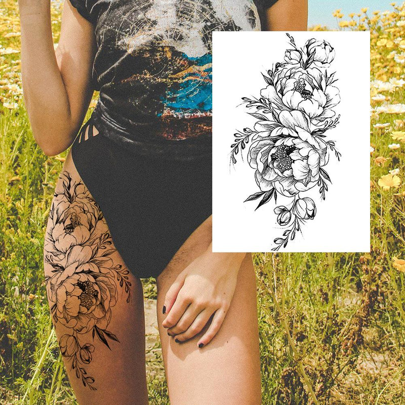 Tatuagens temporária de flores (Pintura de arte corporal sexy /Tatuagens de pernas e braço  / Tatuagem realista vários estilos,adesivo )