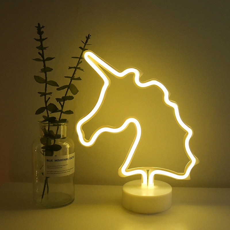 Abajour LED USB Neon,decoração criativa (Vários temas, unicórnio, cacto,lua...)