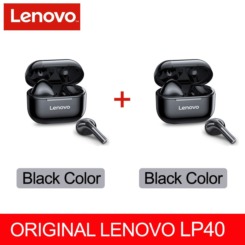 Fone sem fio original, Lenovo LP40 TWS, Bluetooth 5.0(duplo estéreo com redução de ruído e controle de toque de graves Long Standby 230mAH)