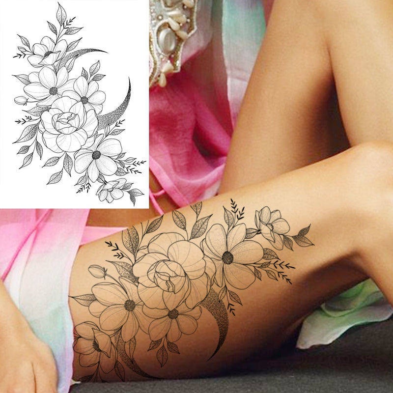 Tatuagens temporária de flores (Pintura de arte corporal sexy /Tatuagens de pernas e braço  / Tatuagem realista vários estilos,adesivo )