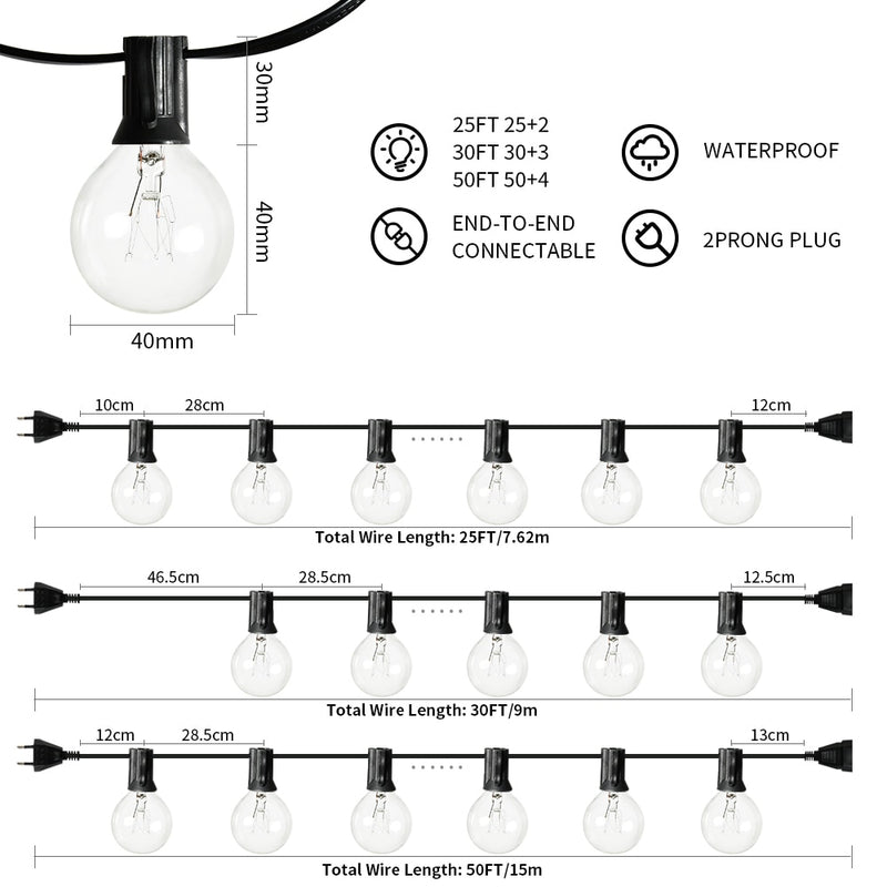 Varal de Luzes para o ar livre 30/50lâmpadas, a prova d'água 220w (Deixe seu quintal charmoso em essas luzes)