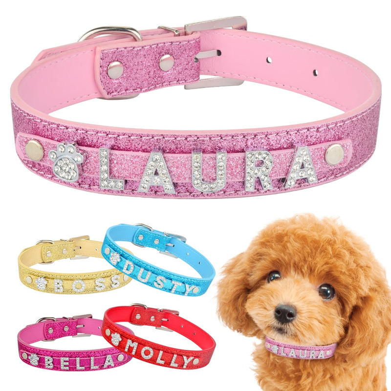 Coleira de cachorro personalizada de couro com strass(Seu PET ainda mais fofo)