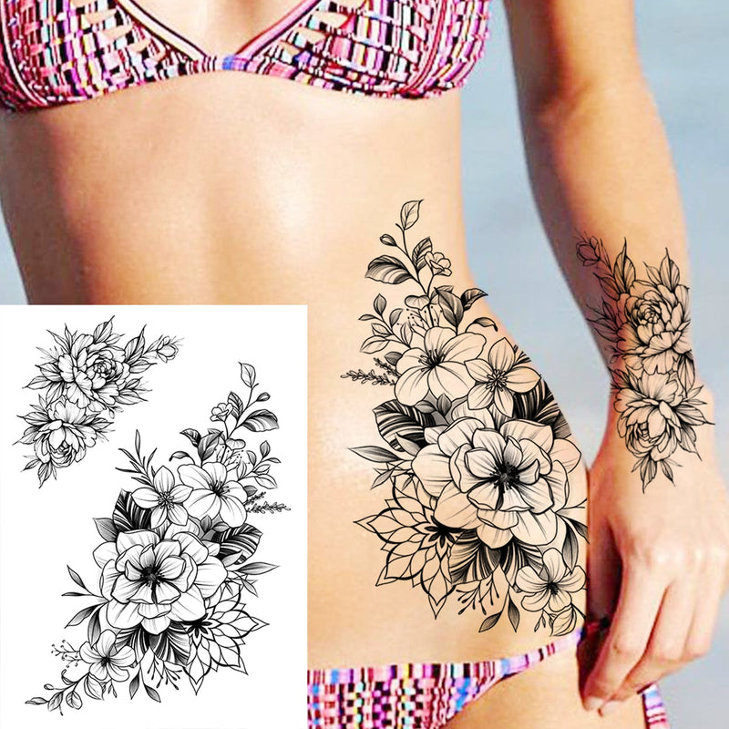 Tatuagens temporária de flores (Pintura de arte corporal sexy /Tatuagens de pernas e braço  / Tatuagem realista vários estilos,adesivo )