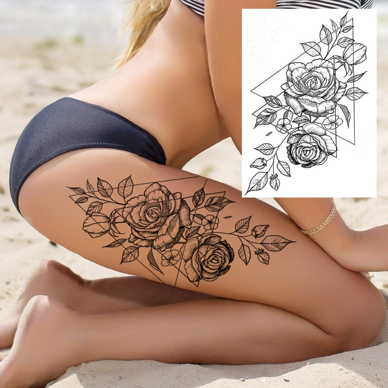 Tatuagens temporária de flores (Pintura de arte corporal sexy /Tatuagens de pernas e braço  / Tatuagem realista vários estilos,adesivo )