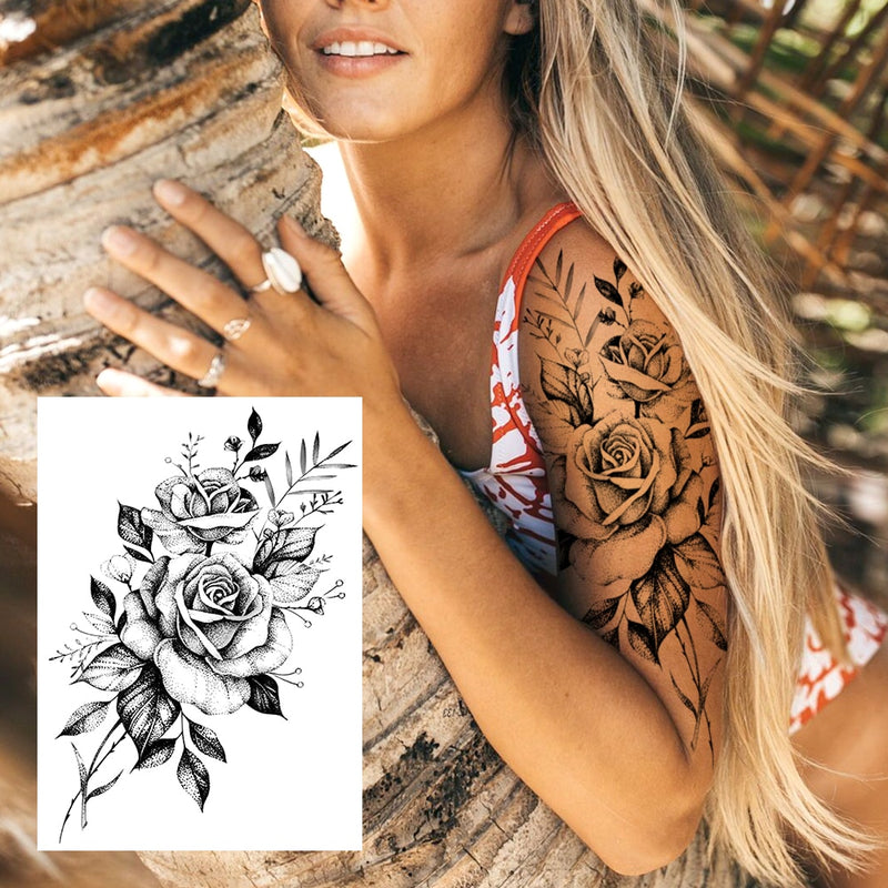 Tatuagens temporária de flores (Pintura de arte corporal sexy /Tatuagens de pernas e braço  / Tatuagem realista vários estilos,adesivo )