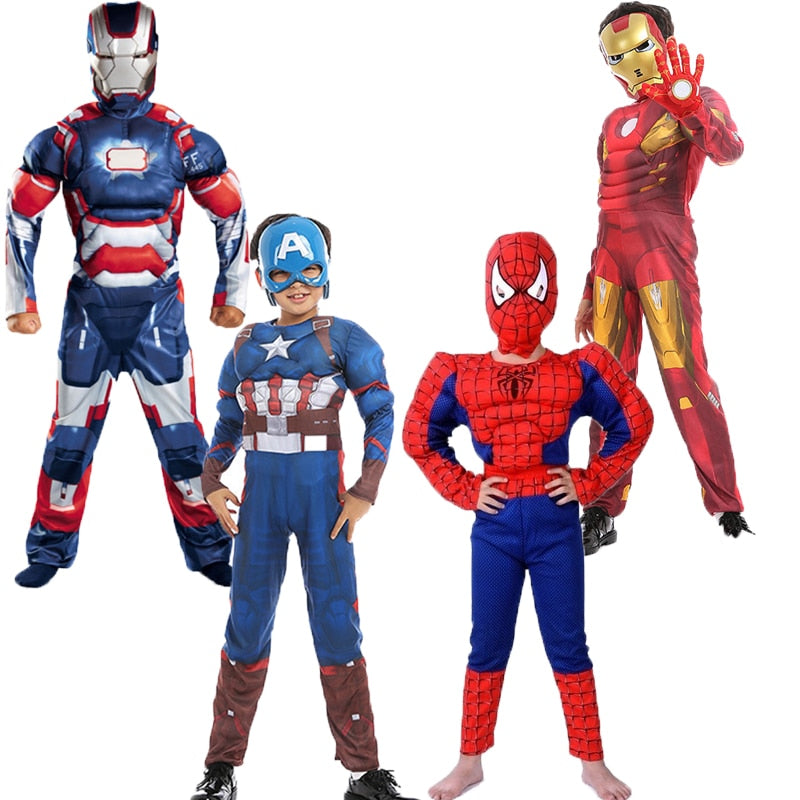 Fantasia de Super-herói Cosplay com Máscara( Homem de ferro, Capitao america, Homem aranha)