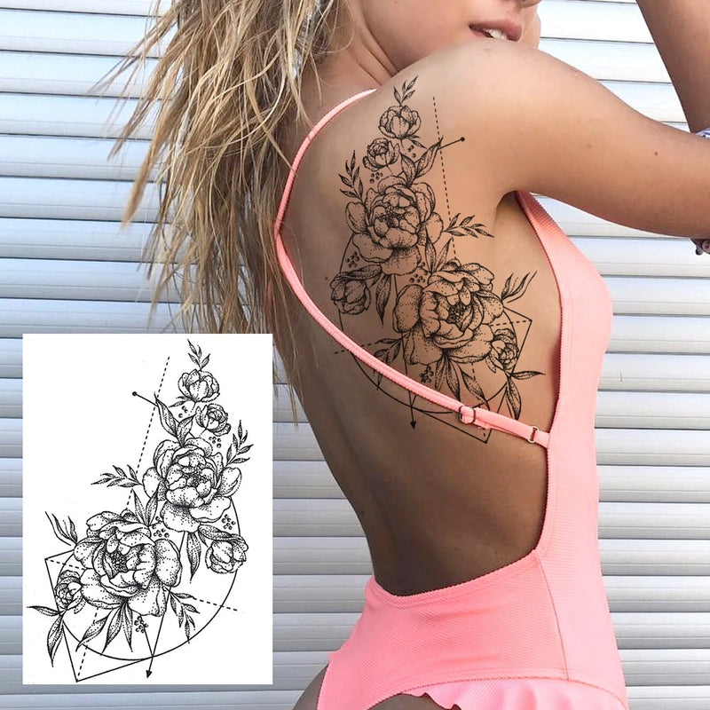 Tatuagens temporária de flores (Pintura de arte corporal sexy /Tatuagens de pernas e braço  / Tatuagem realista vários estilos,adesivo )