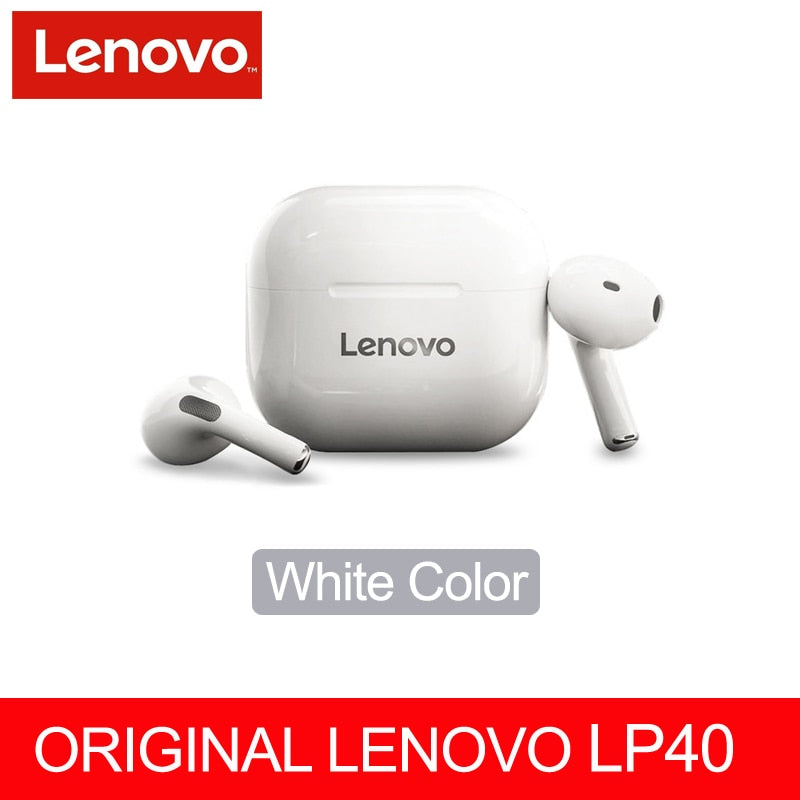 Fone sem fio original, Lenovo LP40 TWS, Bluetooth 5.0(duplo estéreo com redução de ruído e controle de toque de graves Long Standby 230mAH)