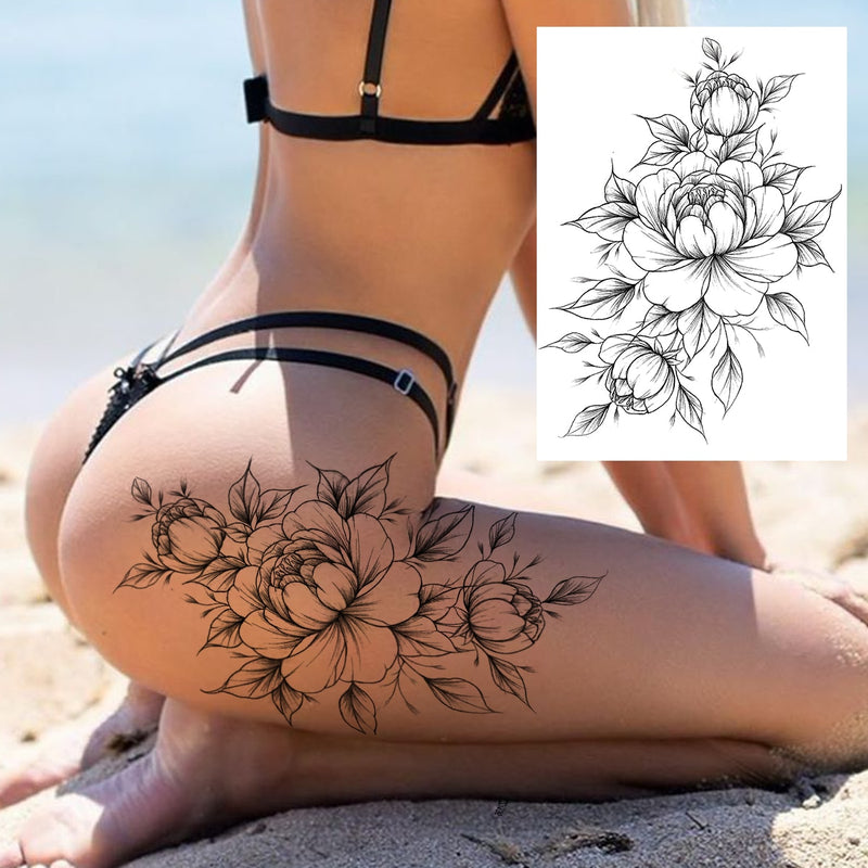 Tatuagens temporária de flores (Pintura de arte corporal sexy /Tatuagens de pernas e braço  / Tatuagem realista vários estilos,adesivo )