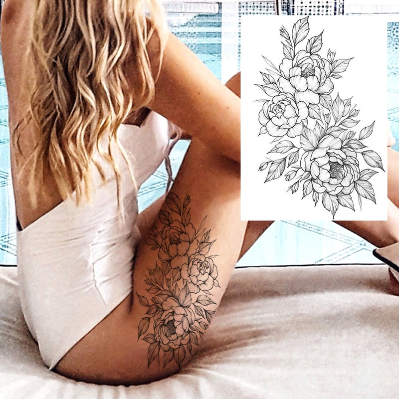 Tatuagens temporária de flores (Pintura de arte corporal sexy /Tatuagens de pernas e braço  / Tatuagem realista vários estilos,adesivo )