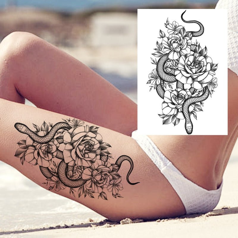 Tatuagens temporária de flores (Pintura de arte corporal sexy /Tatuagens de pernas e braço  / Tatuagem realista vários estilos,adesivo )