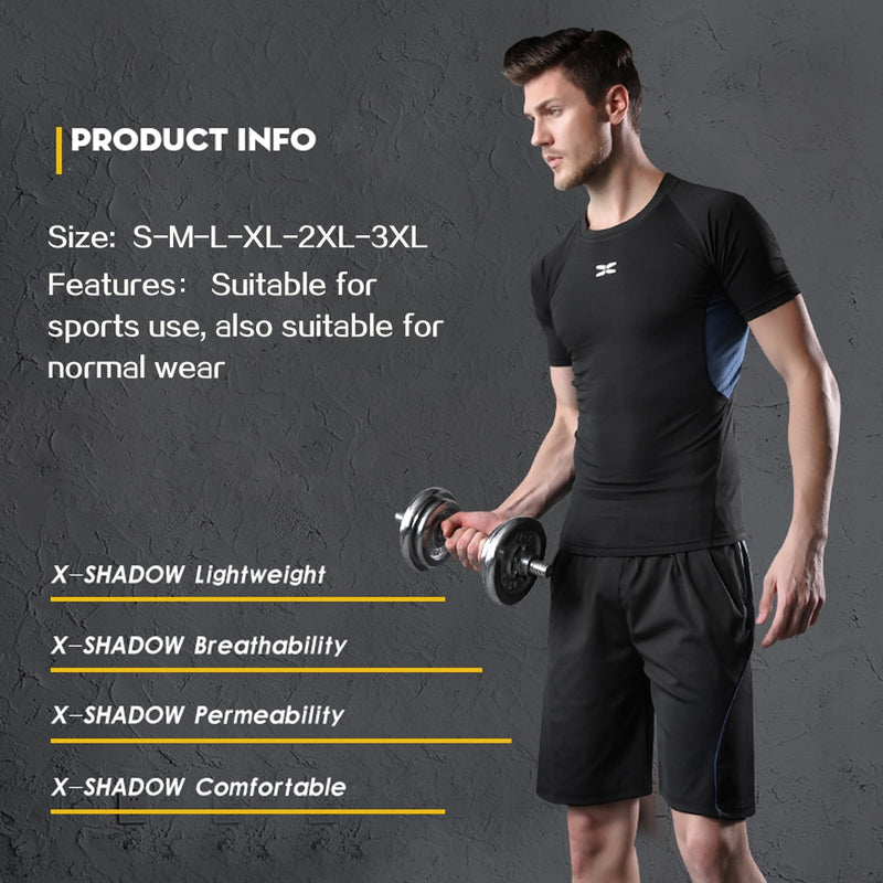 Conjunto masculino para ginástica com compressão esportiva