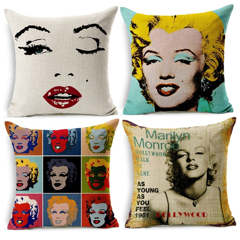 Capa de almofada, Marylin Moroe, capa vintage para sofá pop art