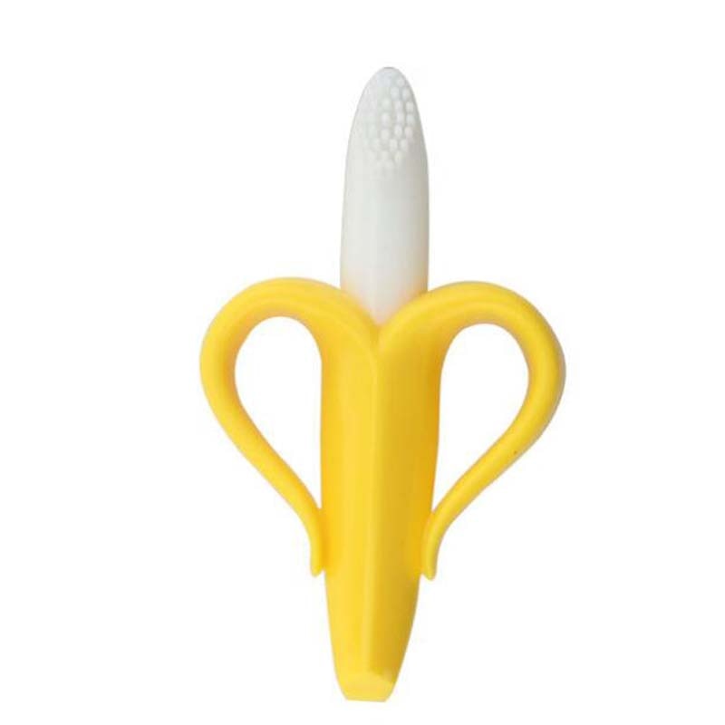 Mordedor de bebê 2 em 1 / Banana Anel de dentição de silicone para cuidados dentários(Escova de dentes para cuidados dentários do baby )