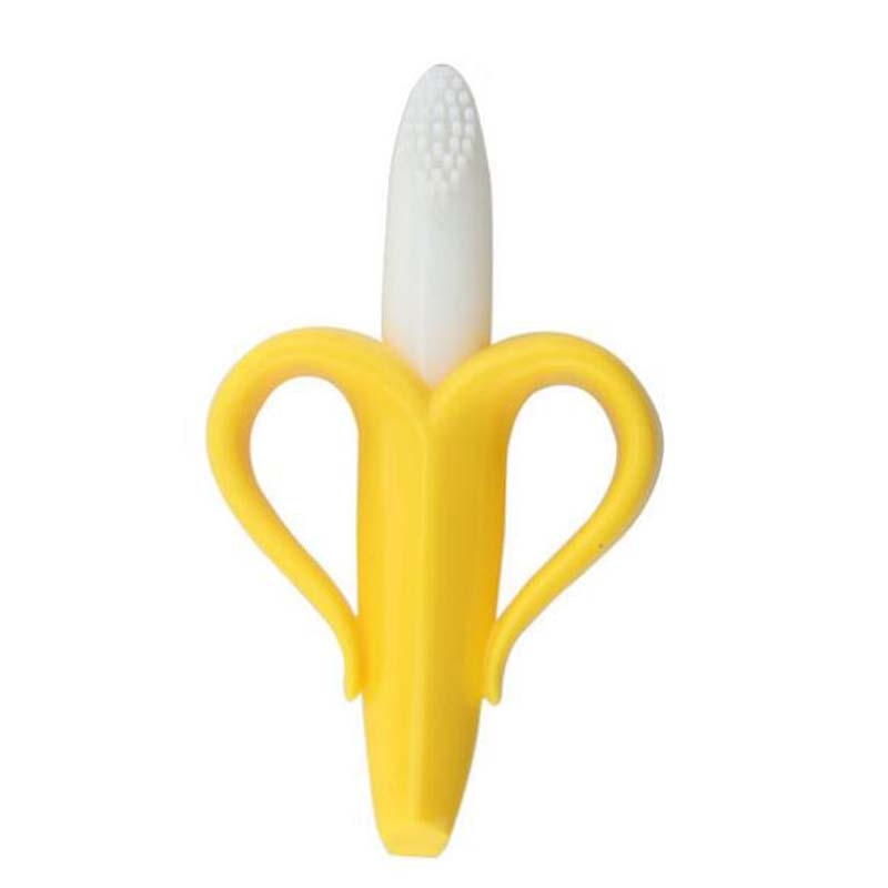 Mordedor de bebê 2 em 1 / Banana Anel de dentição de silicone para cuidados dentários(Escova de dentes para cuidados dentários do baby )